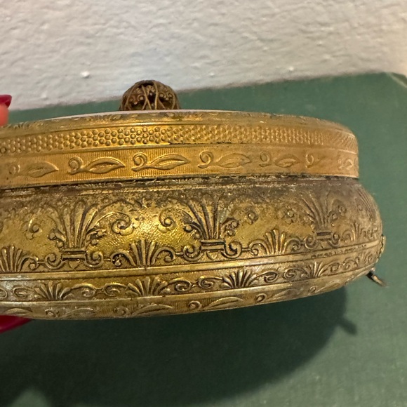 Antique Made in England Floral Pink & White Lace Inset Powder Vanity Jar - Picture 8 of 14